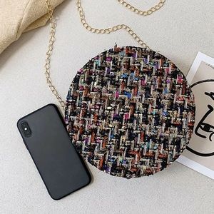 Round Shaped Tweed Chain Bag